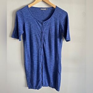 Eric Alexandre Blue Linen Blend Button Front Tunic Top Medium